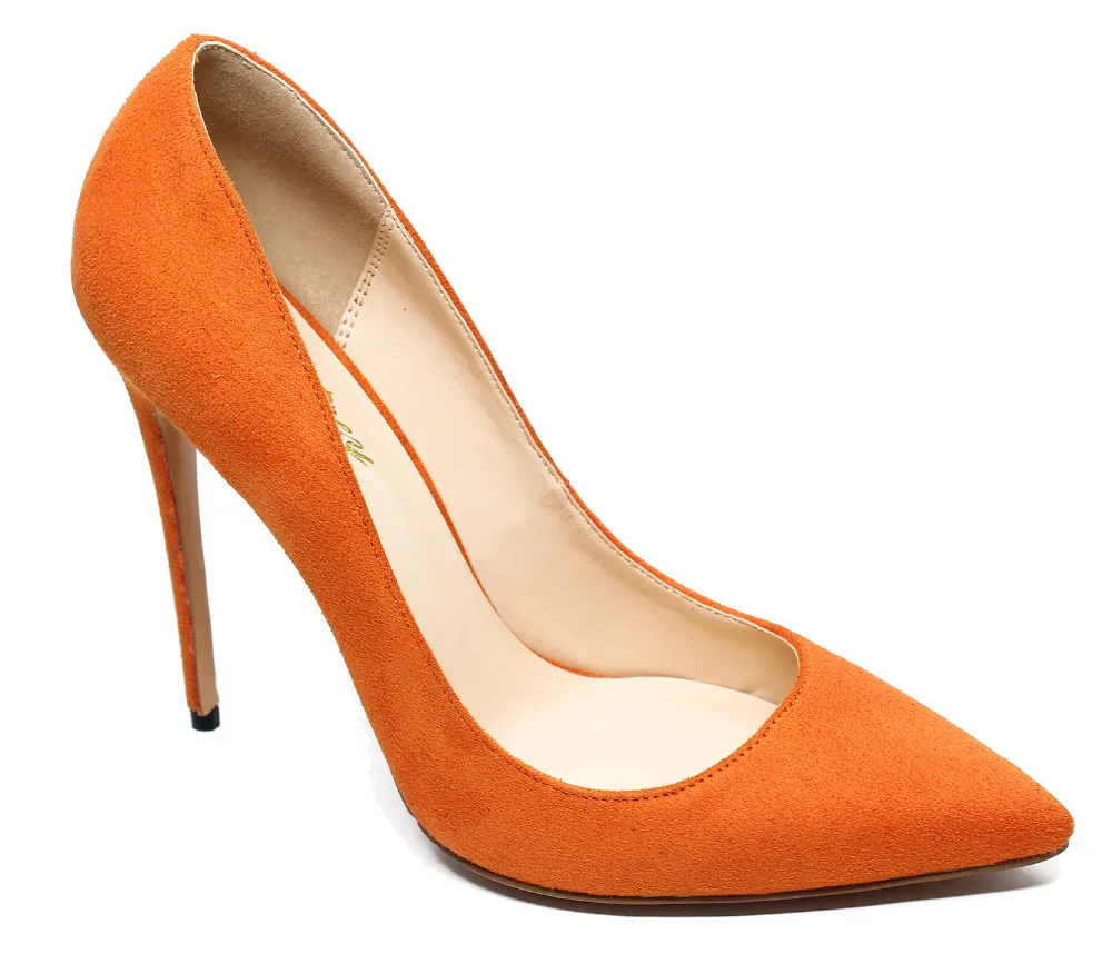Flock Leather Shoes Women Orange Suede High Heels Shoes Woman Pointed Toe Sexy Thin Heels Dress Party Ladies Pumps Shoes Lady