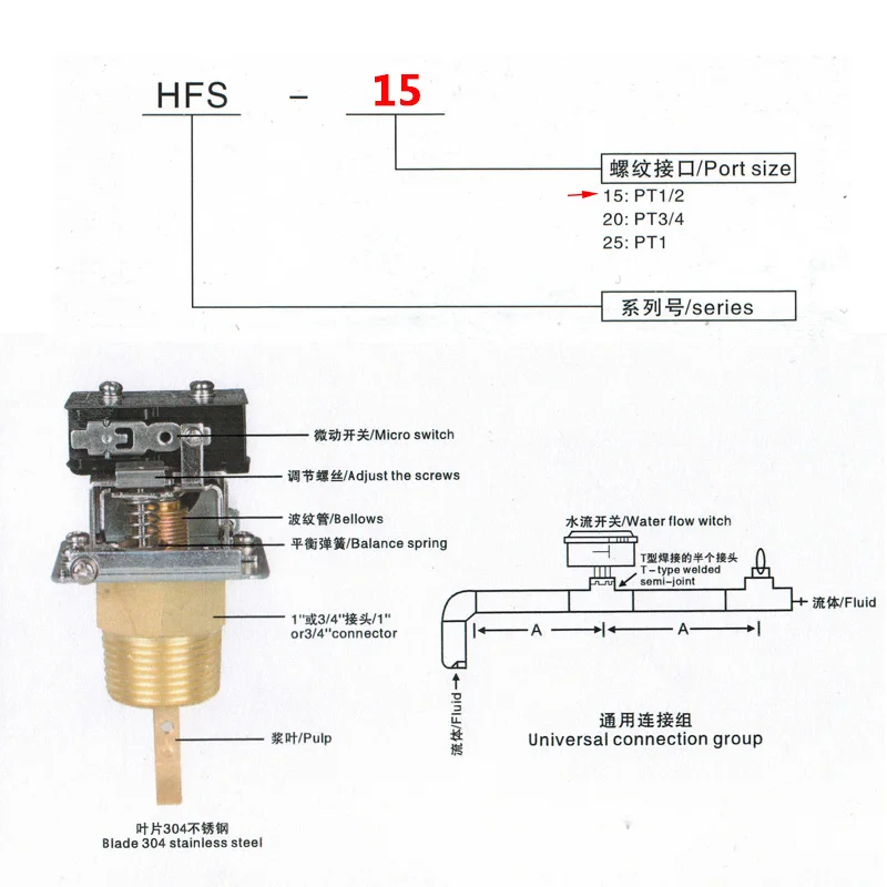 Paddle Water Pump Flow Switch Water flow switch HFS-25 HFS-20 HFS-15 1" 1/2" 1/4"