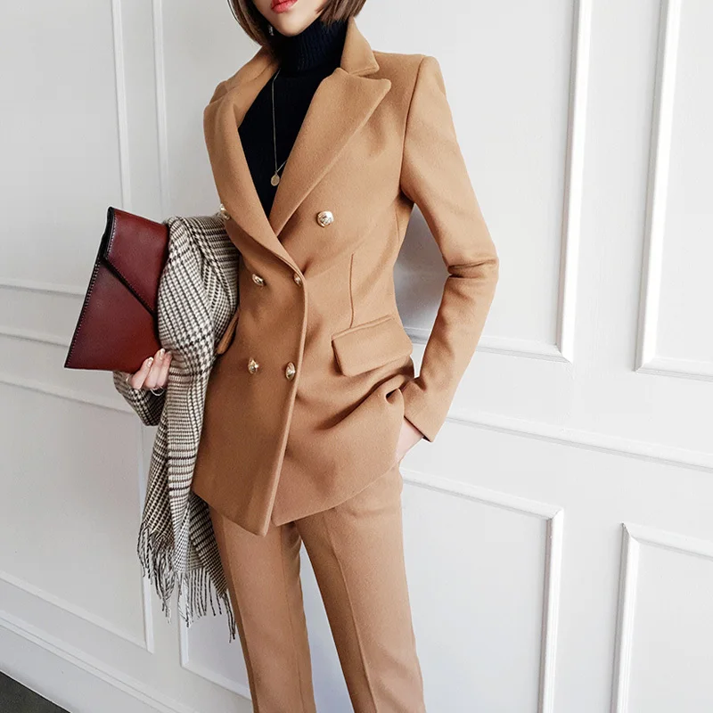 

New 2019 Womens Two Piece Sets Tweed Two Piece Set Outfit Plus Size Korean Version of Temperament Slim Thin Handsome Suit