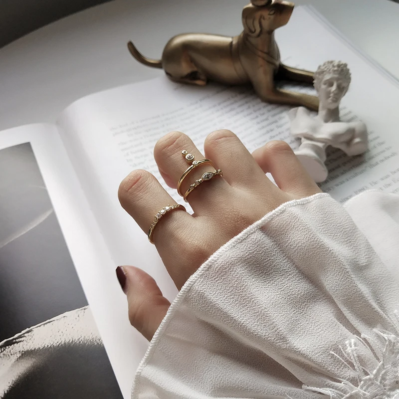 Peri'sBox минималистичные кольца золотого цвета с кубическим цирконием для женщин, 925 пробы, серебряные кольца, складные Открытые Кольца