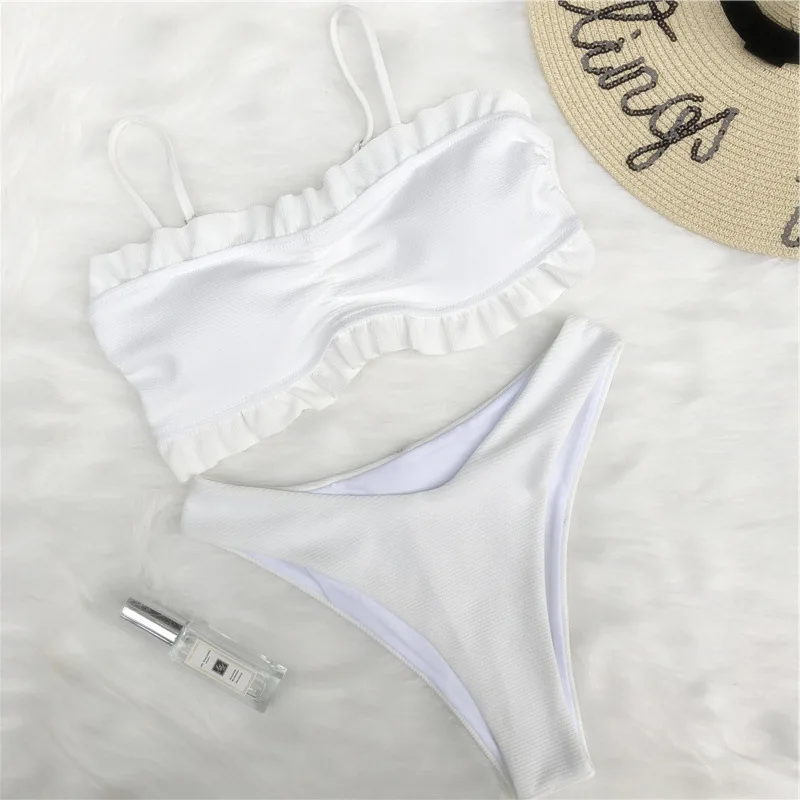 Fallindoll комплект бикини Для женщин Купальник High Cut стринги снизу бразильские Плавки бикини пляжные ванный комплект оборками Biquinis