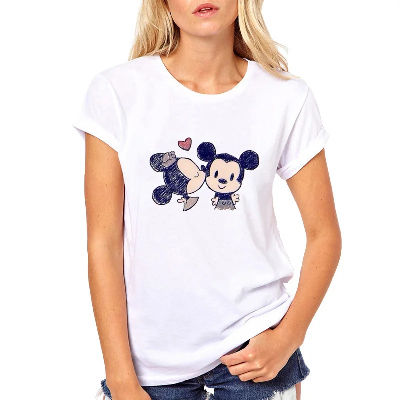 

New Summer T shirt Women Lovely Cartoon Mickey Minnie Donald Duck Goofy printing O-Neck Casual Short Sleeve women tshirt tops