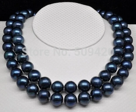 

~~ Free Shipping >>Genuine Cultured 12-13mm AAA black pearl necklaces 33