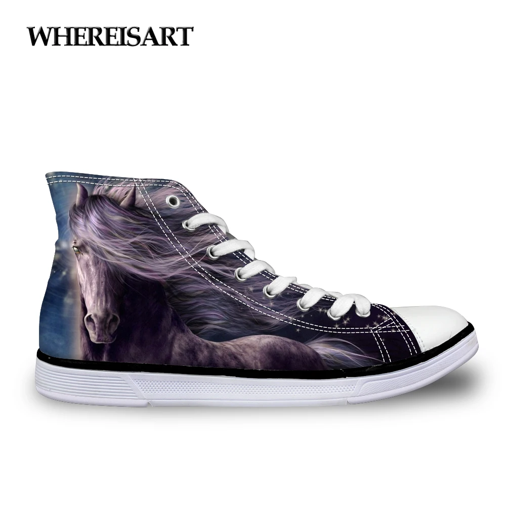 

WHEREISART 2019 Crazy Horse Printed Women Vulcanize Shoes Classic High Top Canvas Leisure Shoes for Women Zapatos Black Friday