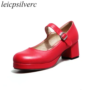 

Women Pumps High Heel Mary Janes Lolita Shoes Spring Autumn Pu Buckle Platform Sexy Fashion Sweet Casual Pink Black Red Purple