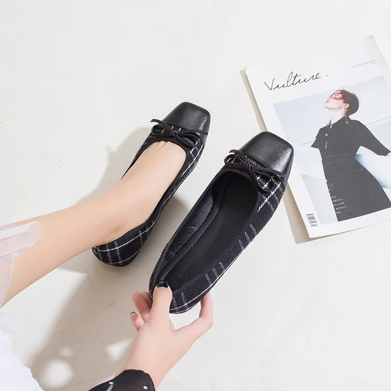 

2019 Spring Women Flats Plaid Shoes Casual Women Boat Shoes Slip on Office Ladies Shoes A1006