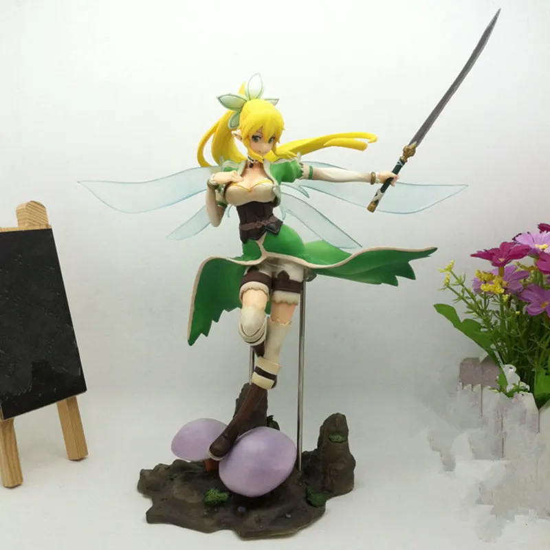 10'' New Arrival Sexy Japan Anime Action Figure Sword Art Online Fairy Dance Leafa Green Dress Fighting Ver Model PVC 25cm Doll |