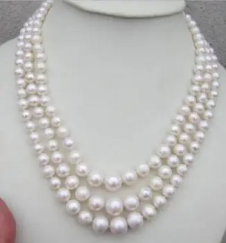 

beautiful 3row AAA+ 7-12 MM south white pearl necklace 17-19"