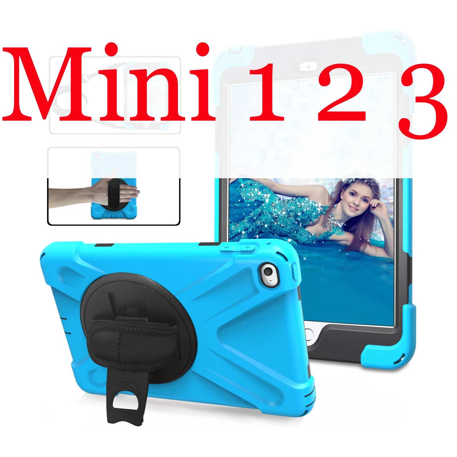 Противоударный чехол для ipad mini 1 2 3 4 детей/ipad mini 5 чехол с подставкой и ремешком на руку силиконовый безопасный Чехол для детей - Цвет: Sky Blue