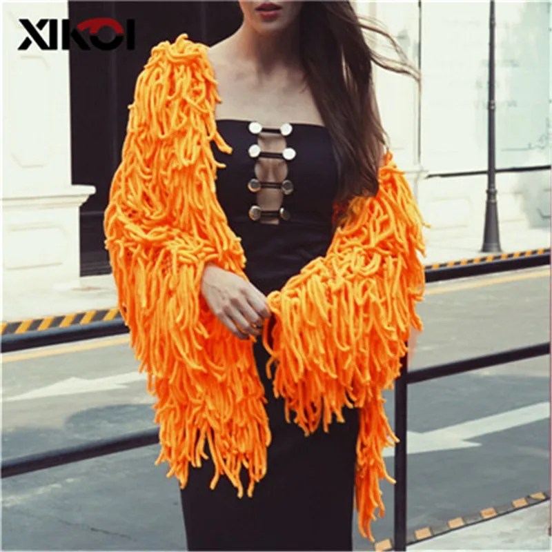 XIKOI Chic Warm knitting shaggy white cardigan Women sweater soft black female jacket coat Autumn winter hairy faux fur coat