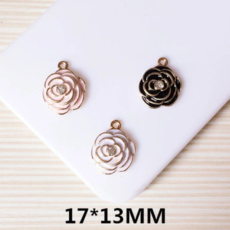 

10pcs Rose Flower Alloy Enamel Charms Drop Oil Jewelry Making Pendant DIY Finding fit Bracelet Necklace Hair Accessories Esmalte