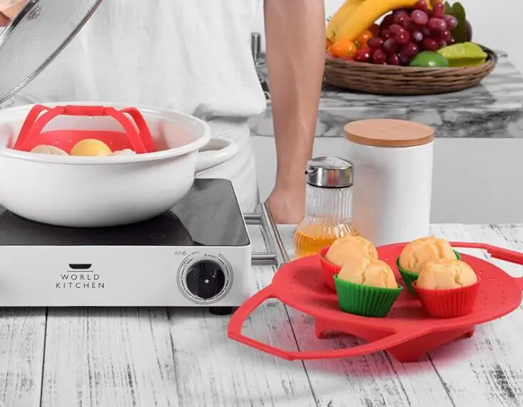 

1PC Silicone Kitchen accessories Microwave Silicone Vegetable Steamer Cooking food Steamer Basket Steam Tray Random Color QA 120