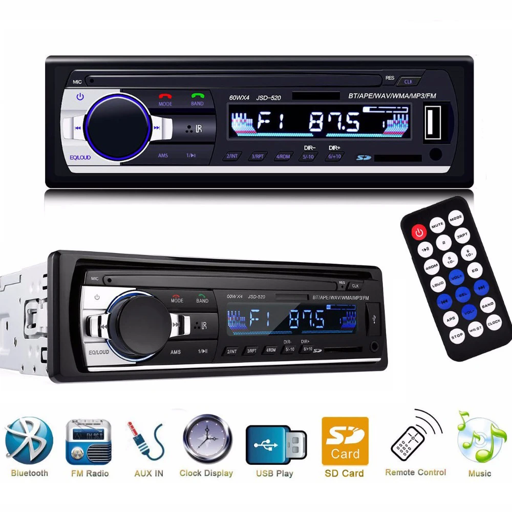 

Car radio 1din Car Stereo Player Bluetooth Audio Music MP3 Player FM Radio Aux Input Receiver SD USB MP3 Player Universal JSD520