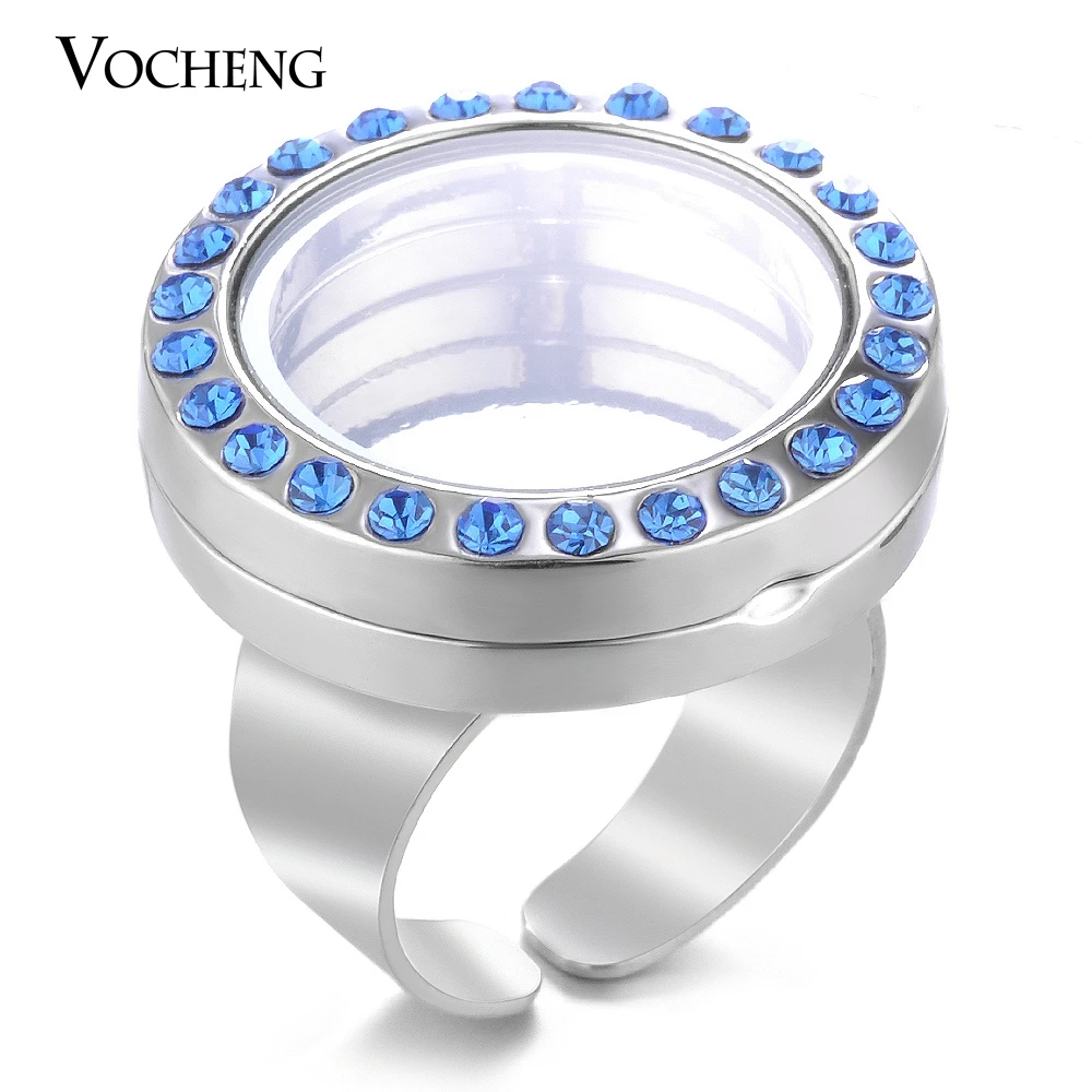 

25mm Vocheng Glass Memory Lockets Ring for Floating Charms Women Resizable with 4 Colors Crystal VA-240