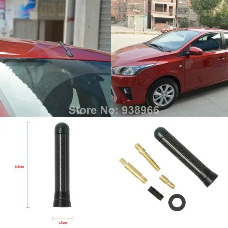 Black color Short 6.8 cm Carbon Fiber Car Antenna Aerials Universal