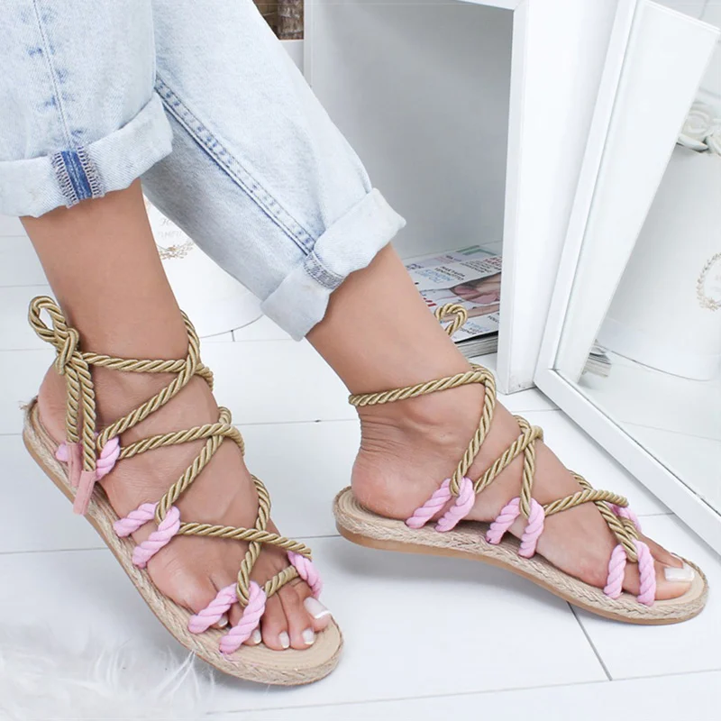 Women Sandals 2019 Fashion Gladiator Sandals For Summer Shoes Women Lace Up Beach Flat Sandals Chaussures Femme Factory Direct