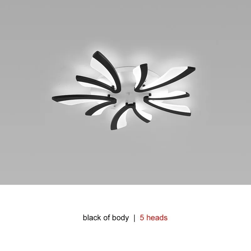black 5 heads Современные светодиодные потолочные лампы для гостиной, спальни, комнаты, домашнего декора, лампы для кухни, светильники, черная молния, с пультом дистанционного управления, блеск - Цвет корпуса: black 5 heads