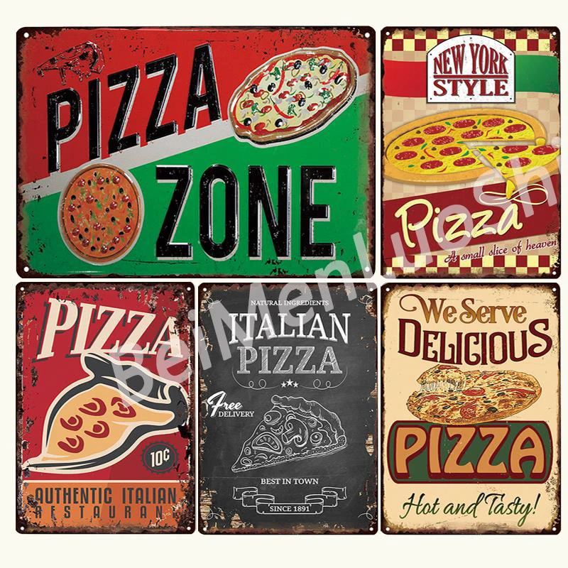 

ITALIENISCHEN PIZZA ZONE Metal Zeichen Bar Wand Dekoration Zinn Zeichen Vintage Metall Wohnkultur Plaques kunst Poster 20x30 cm