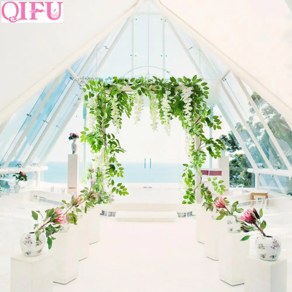 QIFU 2M Artificial Flowers For Wedding Arch Decorations Artificial Flowers Vine Hanging Wall Fake Flower Rattan For Outdoor QIFU 2M Artificial Flowers For Wedding Arch Decorations Artificial Flowers Vine Hanging Wall Fake Flower Rattan For Outdoor