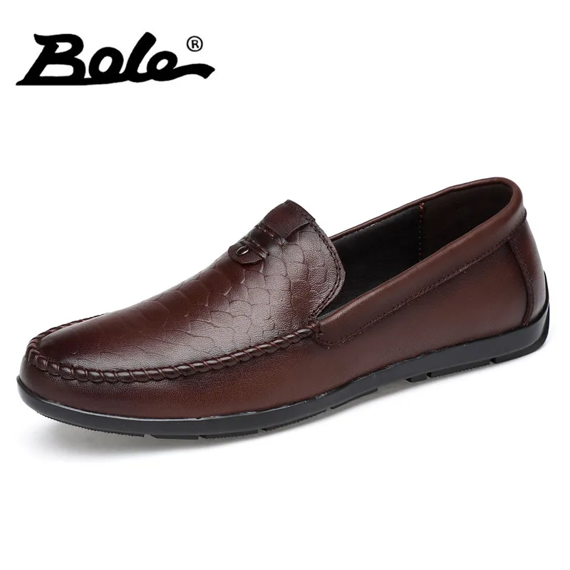 

BOLE New Designer Handmade Moccasins Men Loafers Fashion Slip on Genuine Leather Men Shoes Comfort Flat Shoes Men Big Size 36-47
