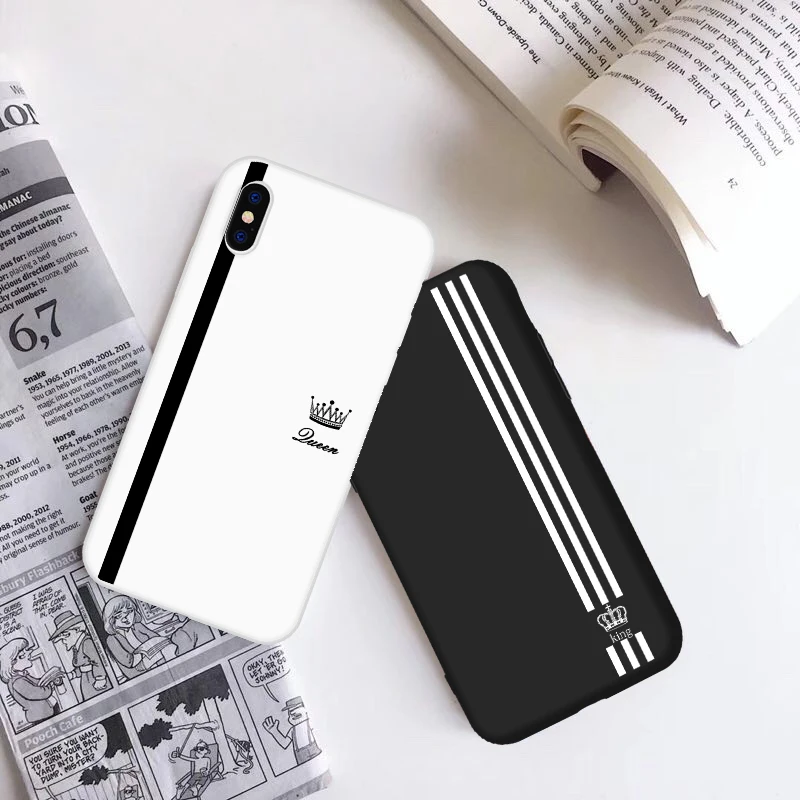 Funda de teléfono de lujo romántica Rey reina pareja para iPhone 5 5S SE XS MAX XR 6 6S Plus suave funda de teléfono de silicona para iPhone 7 Plus 8