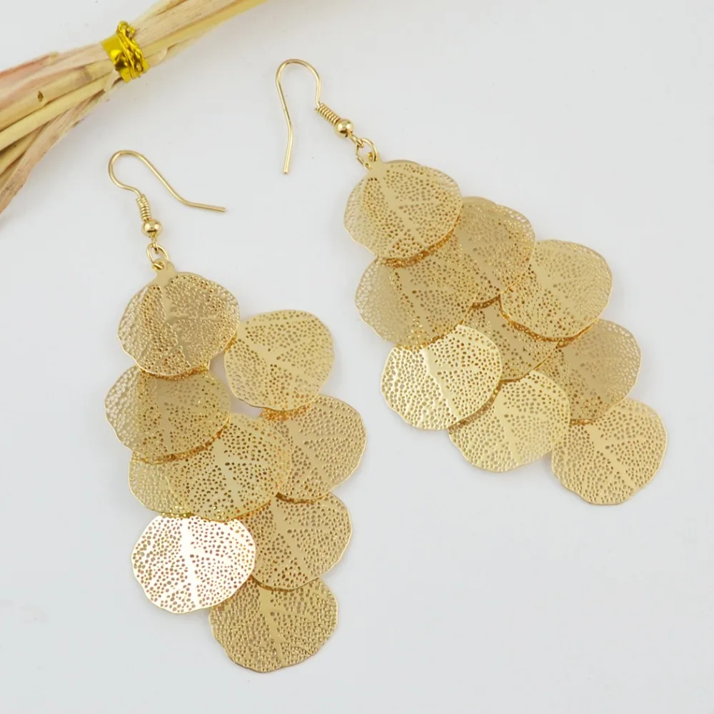 

New Fashion Jewelry Bohemian Gold Color Charms Earring Leaf Shape Hollow Leaves Sheets Drop Dangle Earrings Women Accessory