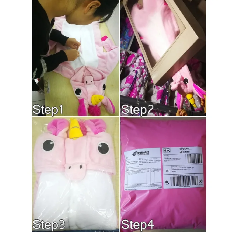 Розовый пижамный комплект с единорогом для мальчиков и девочек; одежда для сна с вышивкой панды; Детский комбинезон с капюшоном для костюмированной вечеринки