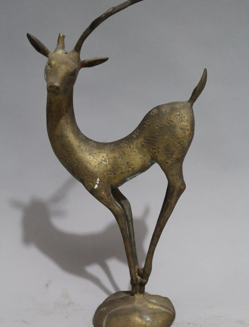 

Folk China Chinese JiXiang Bronze Wealth Sika Deer Animal Statue Sculpture
