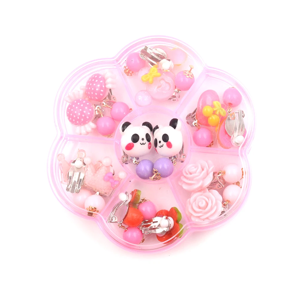 7pair Cute Children Girl Jewelry Kids Animal Pink Beads Ear Clip On Pierced Cartoon Flower Crown Panda Candy Heart Earrings Gift Clip Earrings Aliexpress