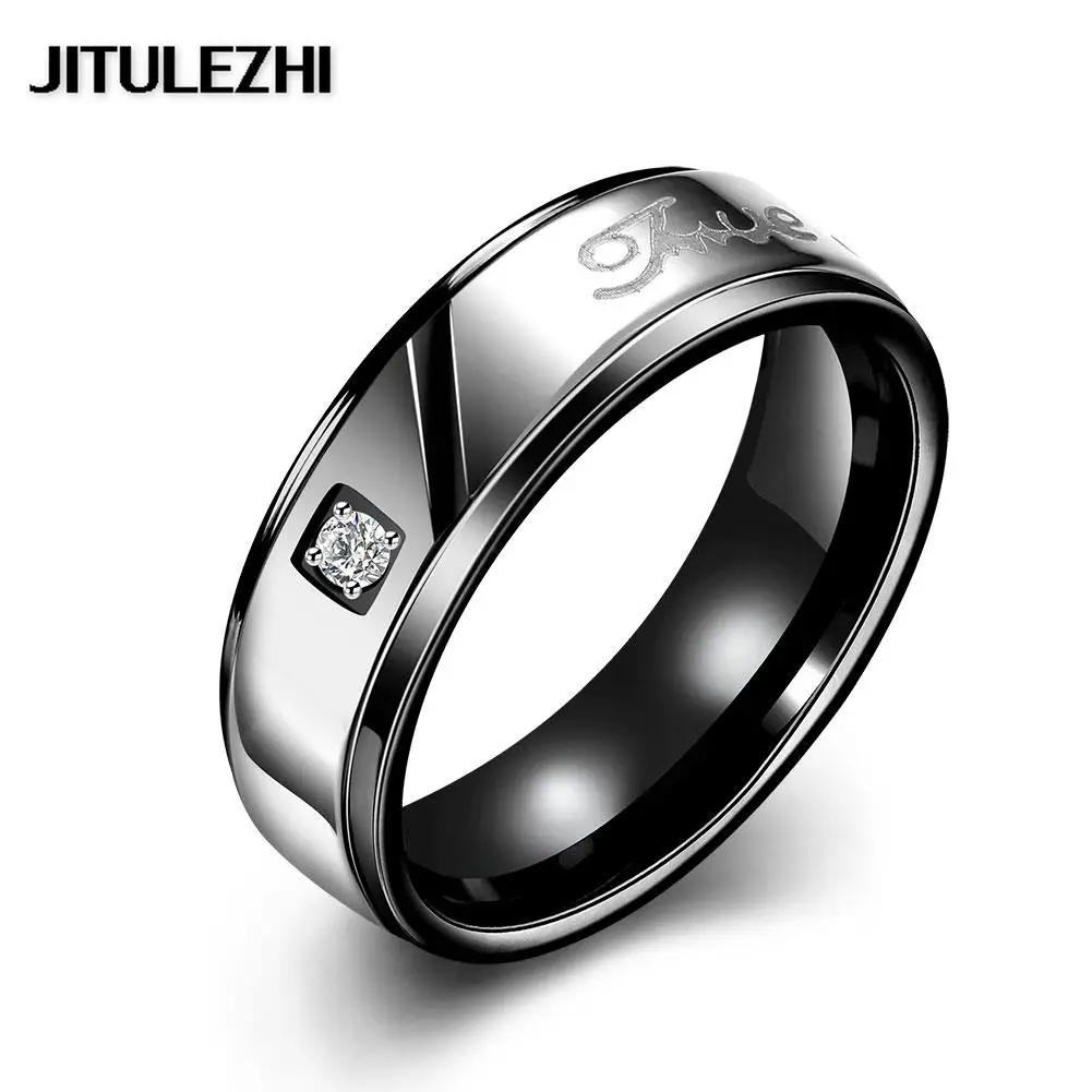 Zircon titanium steel rings for female Engagement jewelry couple rings