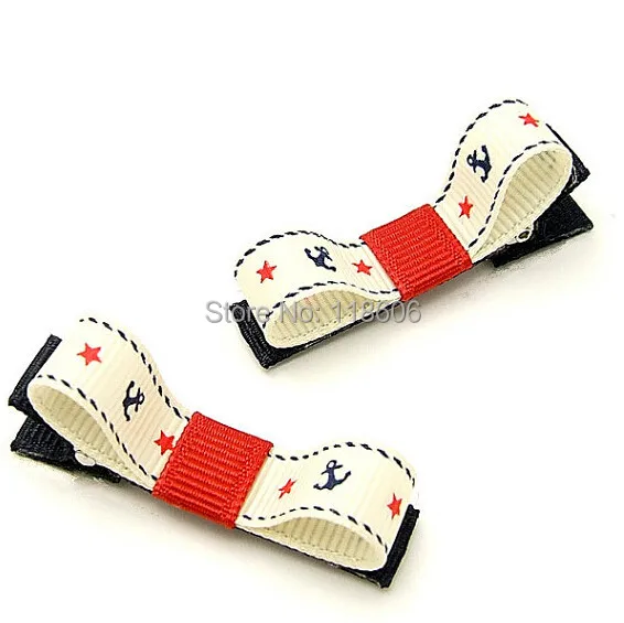 250pcs Nautical Navy Blue and White Anchor Hair Bow Barrette Free Shipping.jpg