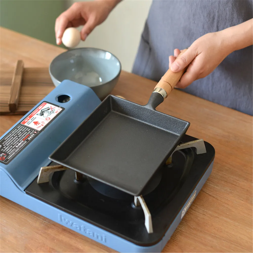 Железная антипригарная сковородка для блинов яичная сковорода для стейка деревянная ручка без дыма кастрюля для приготовления пищи газовая, индукционная плита кухонная посуда