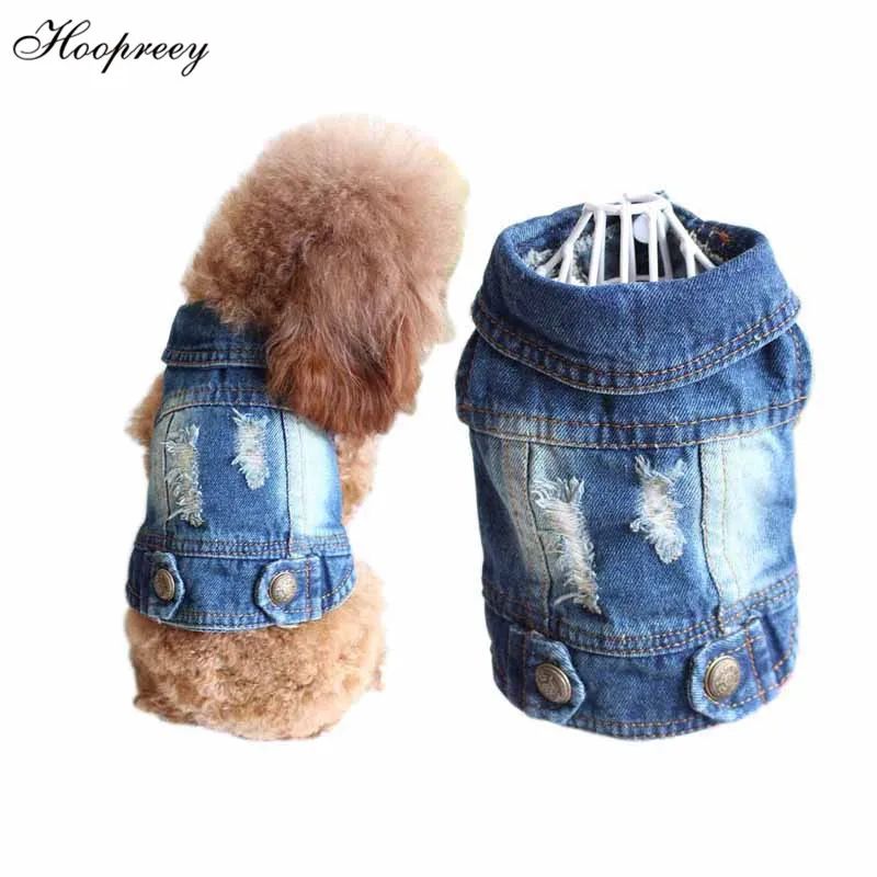 

2018 Denim Dog Clothes Fashion New Hole Jacket Pet Vest Cowboy Clothing for Yorkshire Chihuahua Teddy Dogs Cat Coat Jeans