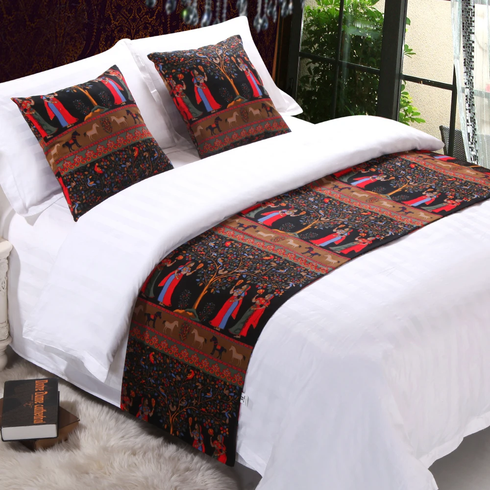RAYUAN Ethnic Style Polyester Bedspread Double Layer Bed Runner Throw