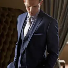 Смокинги для жениха на заказ темно-синие Женихи Лучший мужской костюм для жениха свадебные костюмы на выпускной(пиджак+ брюки+ галстук+ жилет