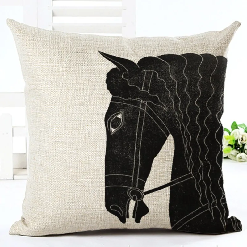 Разноцветная мультяшная подушка с лошадью, чехол из хлопка и льна, наволочка для подушки, чехол для дивана, спальни, декоративные подушки