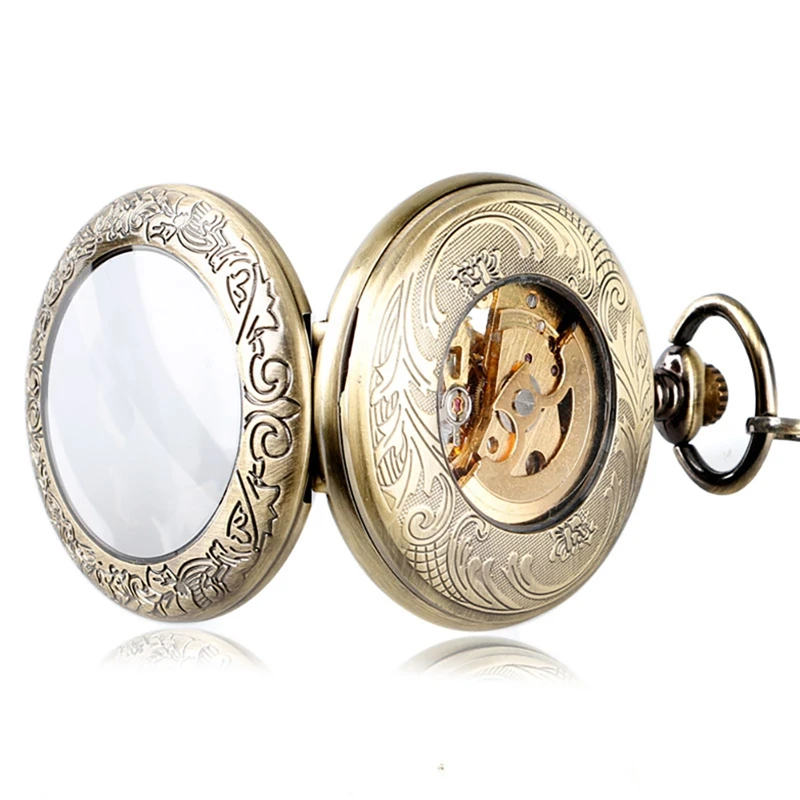 Relógio de Bolso Relojes de Bolsillo Steampunk Vidro Transparente Relógios Mecânicos Automáticos Men Cover Relógio Feminino Oco