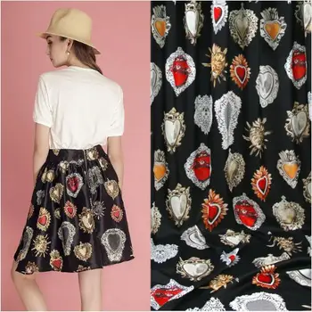 

The Sacred Heart Black Polyester Charmeuse Imitate Silk Satin Fabric for Woman Summer Dress Skirt Pajama Shirt Sewing DIY