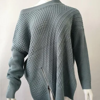 

SUOGRY New zipper Bat Sleeves Sweater Pullover Female Autumn Winter Women Knitted Fashion o-neck long-sleeved Sweater