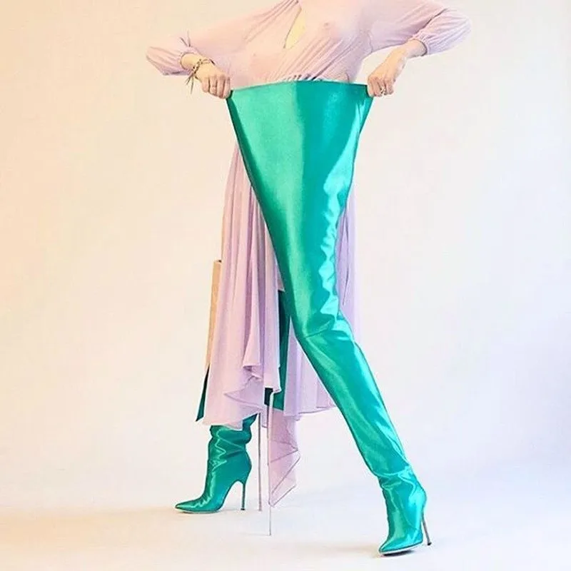 

Fashion Designer Women High Waist Boots Pointed Toe Gladiator Crotch Extreme Long Boots Celebrity Rihanna Chaussure Femme