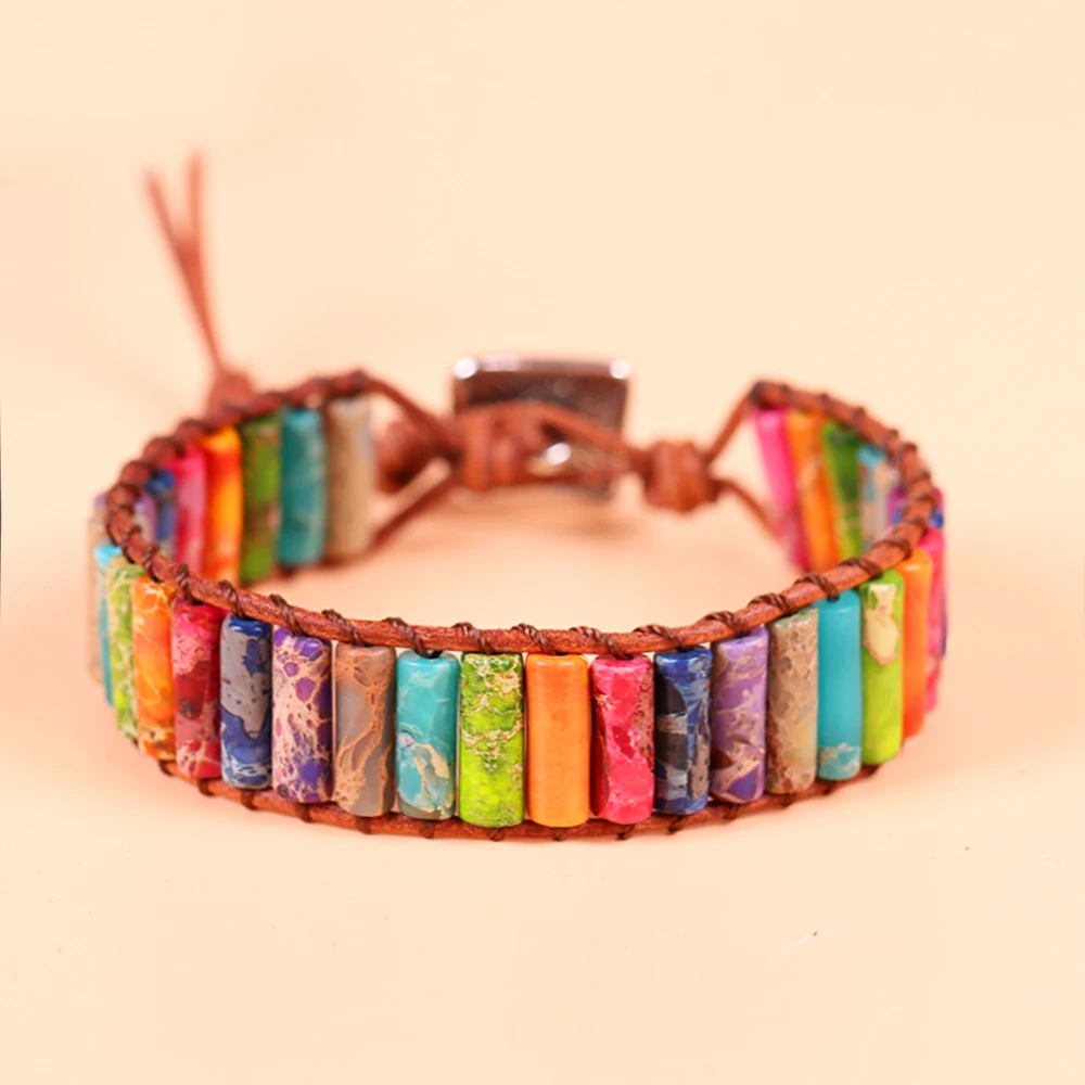 Boho Tube Shape Natural Stone Hand-woven Single Leather Wrap Bracelet Unique Natural Stone Beaded Bangle Bracelet
Boho Tube Shape Natural Stone Hand-woven Single Leather Wrap Bracelet Unique Natural Stone Beaded Bangle Bracelet