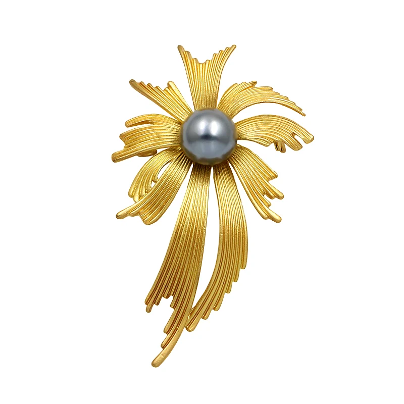

WEIMANJINGDIAN Brand Matte Gold or Matte Silver Color Plated Black Simulated Pearl Ribbon Brooches for Women
