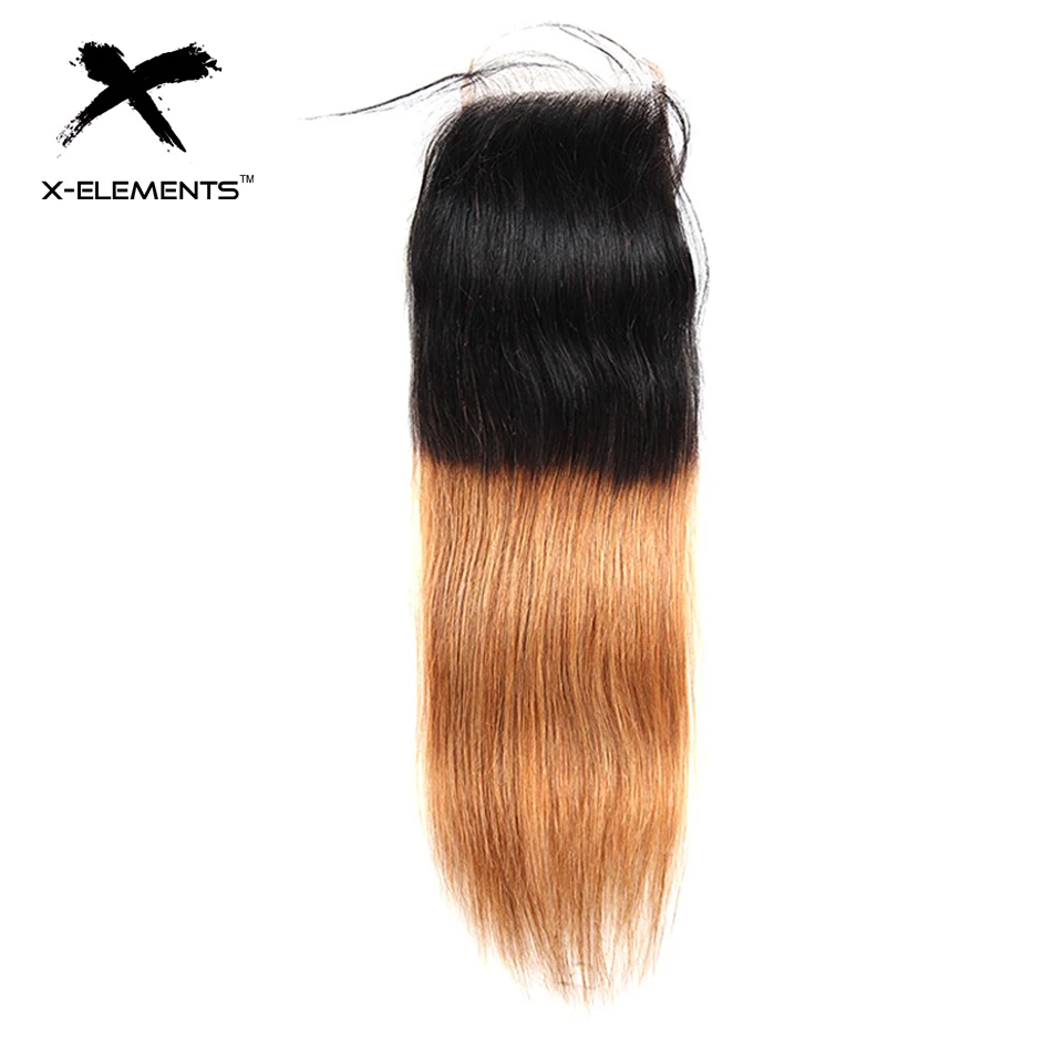 X-Elements Ombre Color 4x4 Lace Closure Brazilian Human Hair Straight Closure Remy Hair Closure T1BPurple T1B30 T1B27 T1B39J (2)