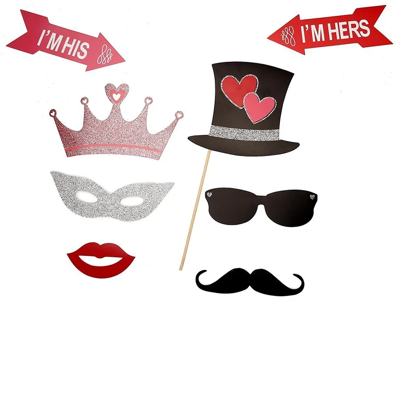 27pcs Photo Booth Props Cupid's Arrows Mask Glasses Mustache Lip On A Stick Valentine's Day Wedding Birthday Party Supplies (3)