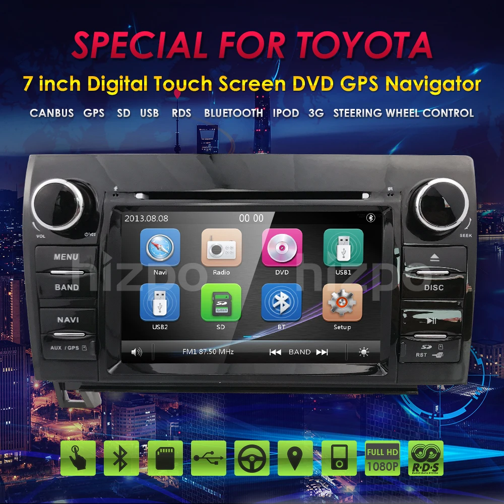 Best 2 din Touch Screen Car Radio Stereo for Toyota Tundra Sequoia 7 Inch 800*480 HD Radio RDS AM/FM 3G SWC IPOD CANBUS SD USB BT MAP 1