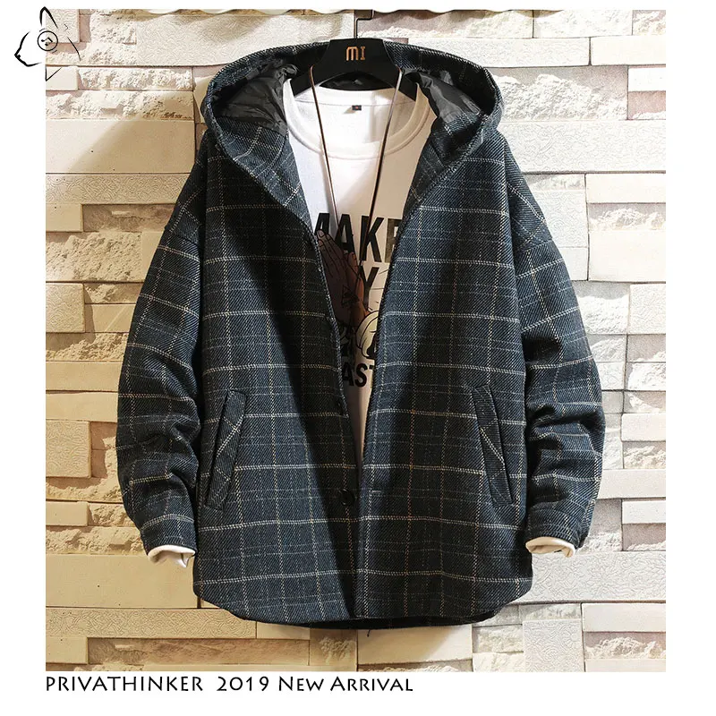 Privathinker Man Streetwear 2019 Woollen Cloth Jackets Mens Thick Windbreaker Jacket Male Autumn Winter Japanese Oversize Jacket