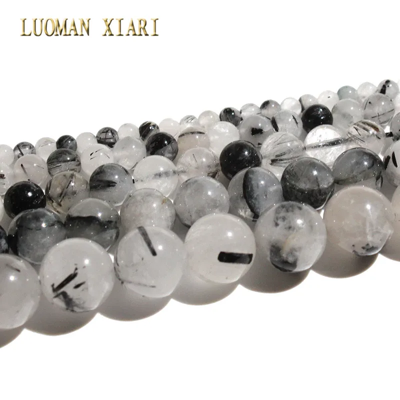 

Natural Round Black Rutilated Quartz Stone Beads For Jewelry Making DIY Bracelet Necklace Material 4/ 6/8/10/12mm Strand 15''