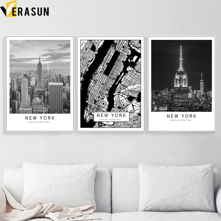 

New York City Map Empire State Wall Art Canvas Painting Nordic Posters And Prints Vintage poster Wall Pictures For Living Room