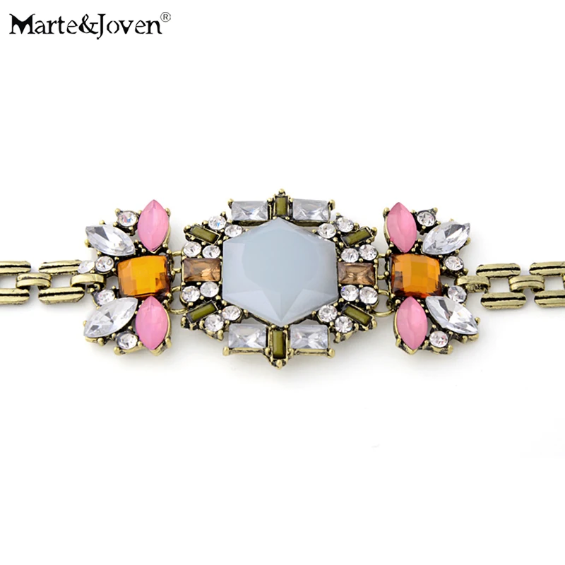 

Marte&Joven Vintage Rhinestone/Resin Flower Charm Bracelet Jewelry for Women Ethnic Style Hyperbole Chain Bracelets Accessories
