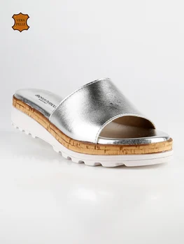 

ANDREA PIERAGO Slippers silver leather low wedge